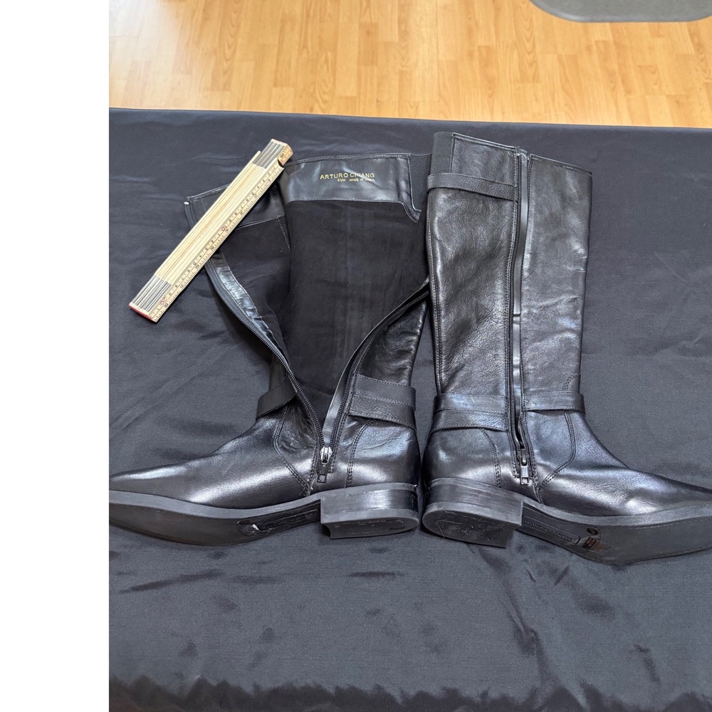 Arturo Chiang Riding Boots Womens 9.5 Black Leather Tall Zip Boot no box new